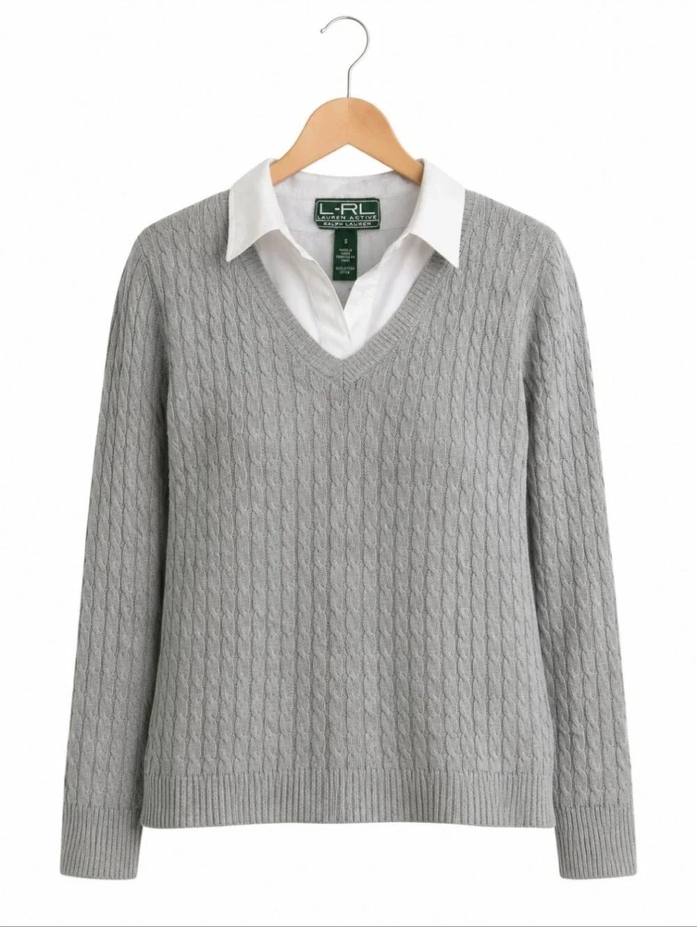 Lauren Ralph Lauren Gray Cableknit 2 Layer Sweater Sz Sm